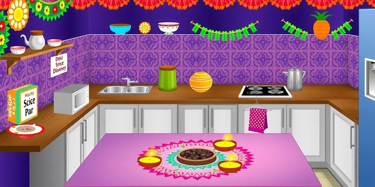 Desi Spice Journey Diwali Celebration Desi Spice Journey Diwali event showing a virtual kitchen decorated with rangoli and diyas